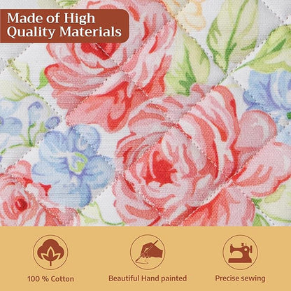 Maison d' Hermine Pot Holders 100% Cotton Heat Resistant Potholders 8" x 8" Hot Pads with Loop BBQ Cooking Baking Hotel Farmhouse Kitchen Handling Hot Pans Spring Summer (Pack of 2, Vintage Floral)