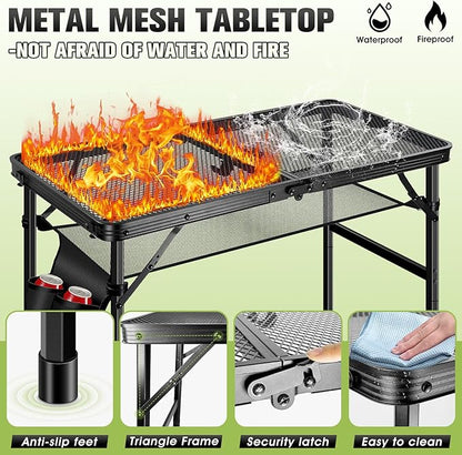 Ciavca Upgraded Folding Grill Table - Metal Portable Camping Table, 2 Height Adjustable Max 22", Lightweight Foldable for Outside BBQ 24"x15.8"