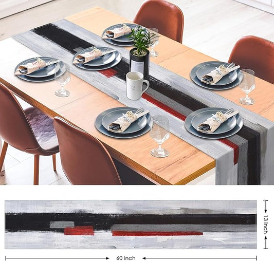 Emvency Black and White Table Runner, Modern Grey Red Art Painting for Kitchen Coffee Table Family Dinners Holiday Parties Wedding Events Decor(13x60 inch)