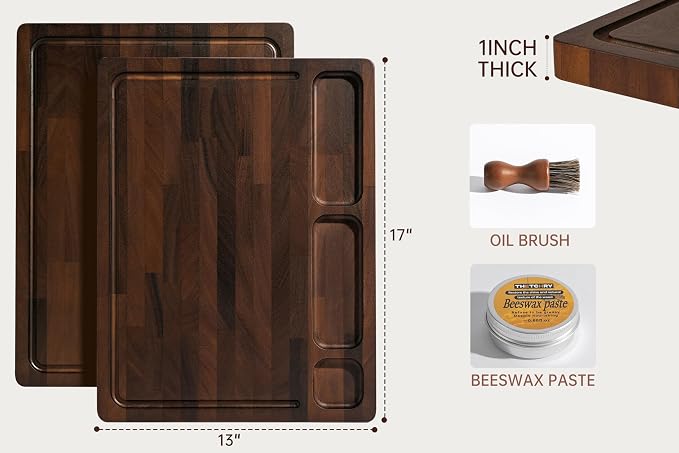 Walnut Cutting Boards For Kitchen, End Grain Wooden Cutting Board | 17” X 13”X 1” Chopping Board Double Sided with Handle, Charcuterie Boards For Meal Prep & Serving with Gift Box