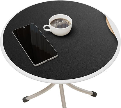 MAIDERN 12 Inch Round Cork & Leather Placemats, Cuttable Size (6-12 Inch), Trimmable Dining Table Mat, Heat Resistant/Non-Slip Table Cover for Kitchen, Office, or Restauran (Black)