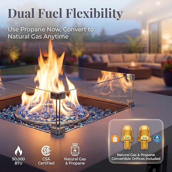 NICESOUL 40" Outdoor Square Propane Fire Pit Table with Hidden Tank Desk, 50,000 BTU Natural Gas Fireplace for Backyard Patio, CSA Certified Firepit with Tempered Glass Guard & Cover, Concrete Grey
