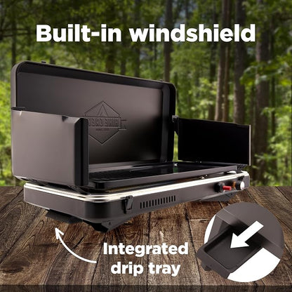 Hike Crew 2-in-1 Gas Camping Grill and Griddle Combo | 13,000 BTU Portable Propane Burner | Foldable Legs | Integrated Igniter & Included Regulator w/Drip Tray | Wind Panels & Built-in Carry Handle