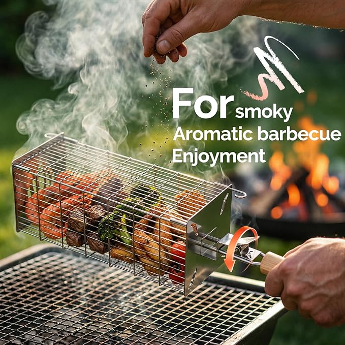 TNTOR Square Grill Basket, Larger 304 Stainless Steel Nesting Grilling Net, Removable Handle, BBQ Grilling Accessories Tools for Veg Shrimp, Outdoor Cooking Camping grilling gifts for men Dad Husband