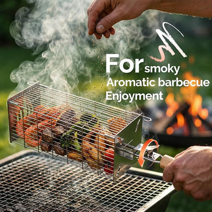 TNTOR Square Grill Basket, Larger 304 Stainless Steel Nesting Grilling Net, Removable Handle, BBQ Grilling Accessories Tools for Veg Shrimp, Outdoor Cooking Camping grilling gifts for men Dad Husband
