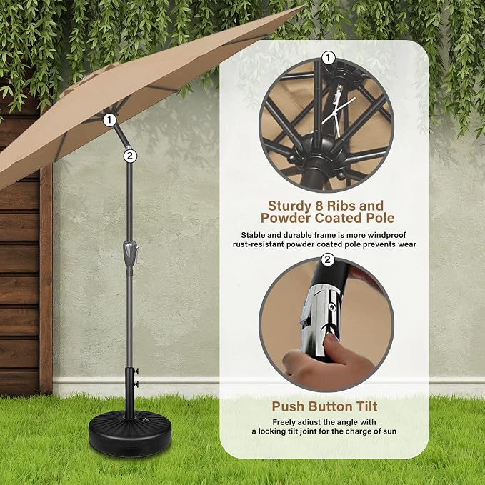 YSSOA 9' Patio Umbrella Outdoor Table Market Yard Umbrella with 8 Sturdy Ribs, Tan