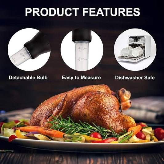 HIC Kitchen Roasting Heat Resistant Turkey Baster, Plastic Tube With Silicone Bulb, 1.5-Ounce Capacity