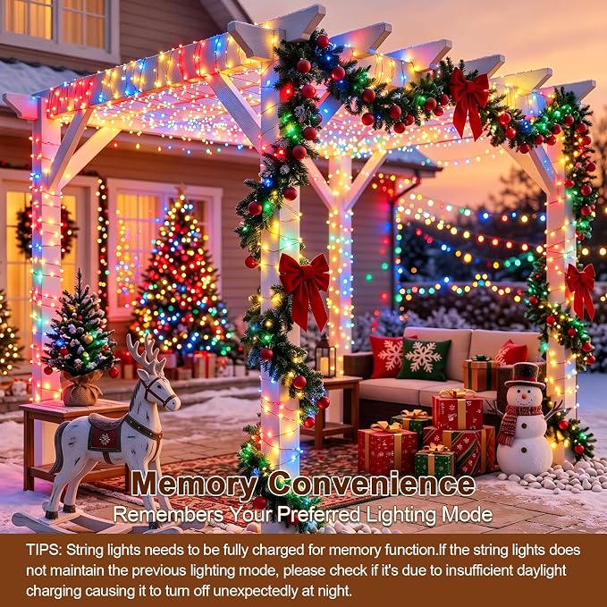 Solar String Lights 2 Pack Total 66FT 200LED Solar Fairy Lights Outdoor Waterproof 8 Lighting Modes Twinkle Lights for Patio, Garden Yard Party Wedding Tree Christmas Halloween Decoration, Multicolor