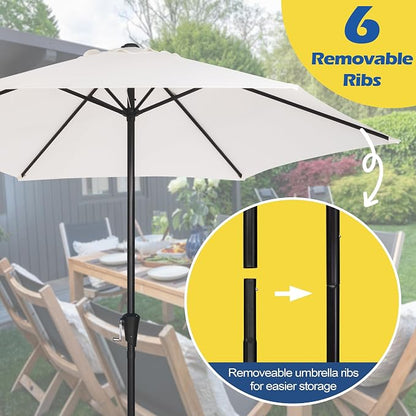Sunnyglade 9FT Outdoor Patio Umbrella, Market & Table Umbrella with 6 Sturdy Ribs and Crank System, Fade-resistant & Waterproof for Garden Backyard Poolside Deck