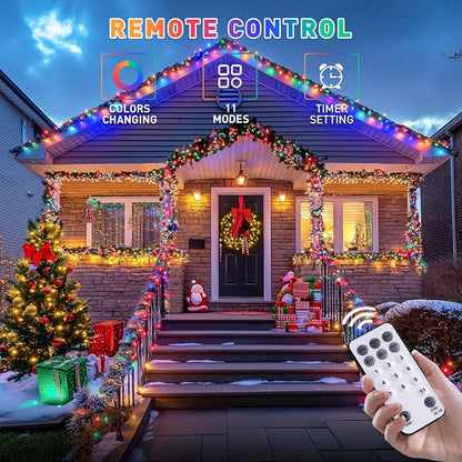 JMEXSUSS 500 LED Color Changing Christmas Lights Outdoor with Remote | 173ft Warm White & Multicolor String Lights, Waterproof Christmas Tree Lights Plug in for Party Christmas Indoor Decor