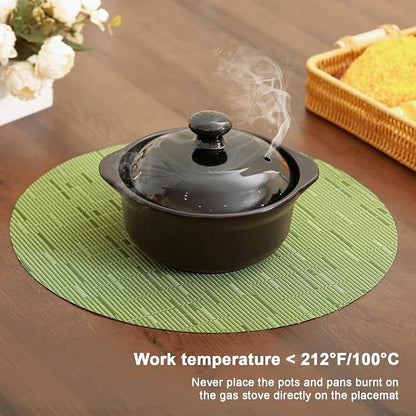 Round Placemats Set of 6 Heat Resistant Vinyl Placemats 15 inch Washable Non-Slip Table Mats Woven Place Mats for Dining Table (Green, Set of 6)