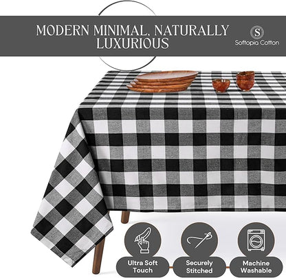 Buffalo Plaid Check 52"x70" Tablecloth 100% Cotton Washable Rustic Rectangle Table Cover Decorative for Gifts, Dining, BBQ, Buffet Parties & Camping - Black