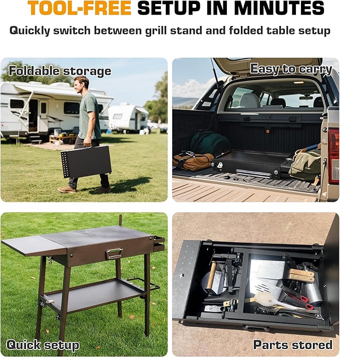 Upgraded Heavy-duty Foldable Grill Stand for Blakcstone, 17" & 22", Height Adjustable, Grill table Desiged for Outdoor BBQ Backyard Camping