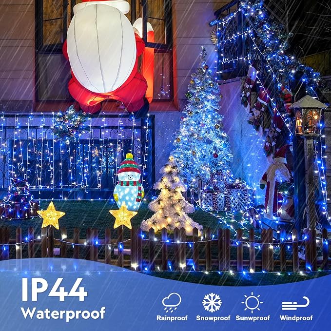 JMEXSUSS 400 LED Blue and White Christmas Lights Indoor Outdoor with Remore | 132 ft String Lights Plug in, Christmas Tree Lights for Bedroom Party Outside Patio Tree Holiday Xmas Decor,8 Modes