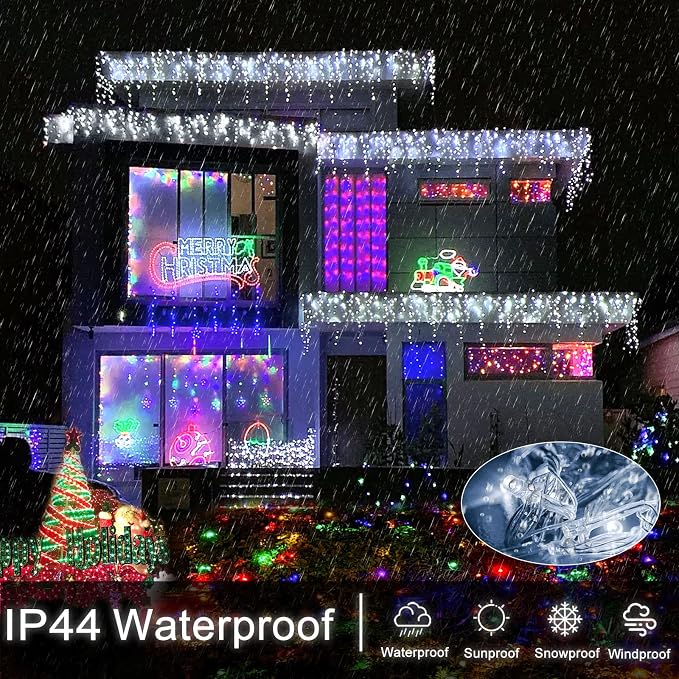 640 LED Icicle Lights for Outside, 66FT White Christmas Lights Outdoor | Plug in 8 Modes Waterproof Icicle Christmas Lights with 120 Drops for Party Holiday Wedding Christmas Decoration