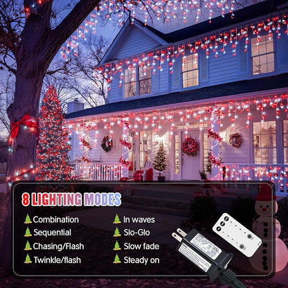 JMEXSUSS 400 LED 38.8 Ft Red and White Icicle Christmas Lights for Outside | Connectable Icicle String Lights Plug in with Remote, 8 Modes Christmas Lights Indoor Outdoor for Party Christmas Eave Decor