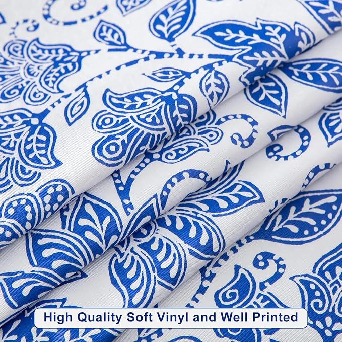 LIBERECOO Round Vinyl Fitted Tablecloth with Flannel Backing Elastic Edge Table Cover Waterproof Stain-Resistant Wipeable Tablecloths Fits 40-44 Inch Round Tables