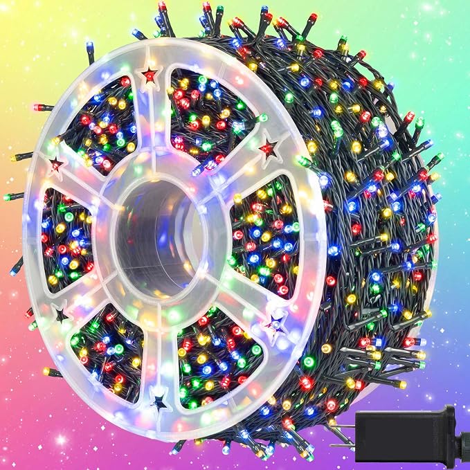 kemooie 500 LED Christmas Lights, 164FT 8 Lighting Modes with Memory Plug in Waterproof Christmas Lights Outdoor, for Birthday Christmas Tree Party Garden Balcony Decorations (Multicolored)