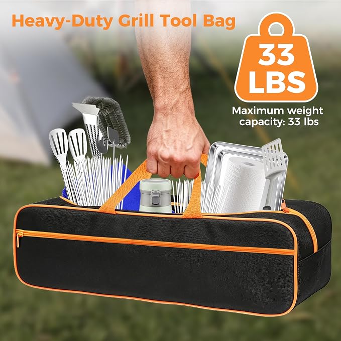 Grill Tool Storage Bag 25" x 8" x 10" Heavy-Duty Grill Utensil Storage