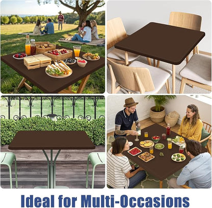 Moosfor 2 Pack Square Spandex Fitted Table Cloth, Elastic Tablecloth | Washable Picnic Table Cover, Stretch Waterproof Table cloths for Party, Patio, Dining, Kitchen, 34" x 34", Coffee