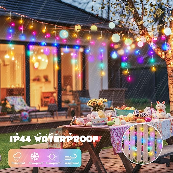 JMEXSUSS 400 LED 38.8 FT Easter Lights String Outdoor | Connectable Pastel Icicle Lights Indoor Outdoor for Easter Spring House Garden Party Decorations
