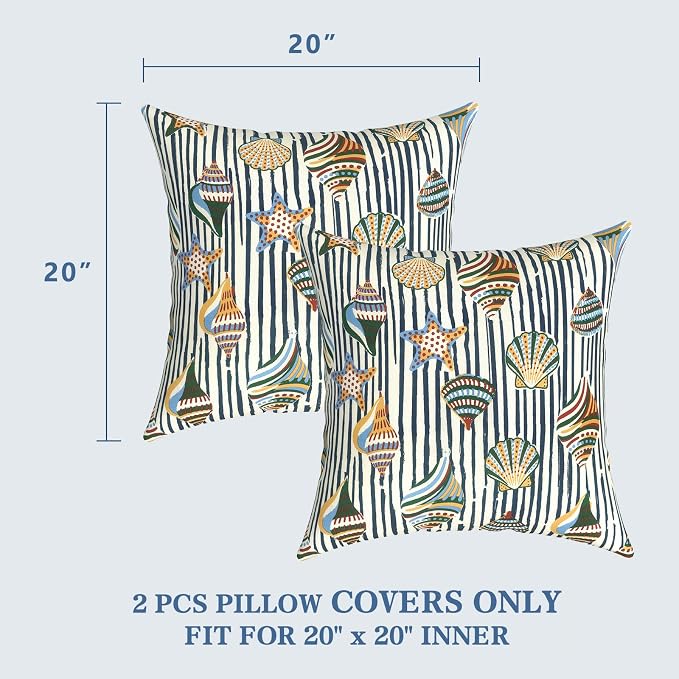 LVTXIII Outdoor Pillow Covers 20x20 Inch, 2 Pack Large Square Throw Pillow Cases, Fade-Resistant Cushion Covers for Patio Furniture Sofa, Garden Porch, Cabana Shells