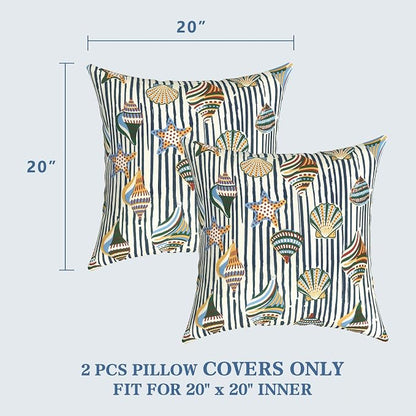 LVTXIII Outdoor Pillow Covers 20x20 Inch, 2 Pack Large Square Throw Pillow Cases, Fade-Resistant Cushion Covers for Patio Furniture Sofa, Garden Porch, Cabana Shells