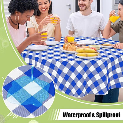 Smiry Oval Table Cloth, Vinyl Tablecloths with Flannel Backing, 60"x84" | Waterproof Picnic Table Cloth, Wipeable Buffalo Plaid Table Cover for Indoor and Outdoor (Blue & White)