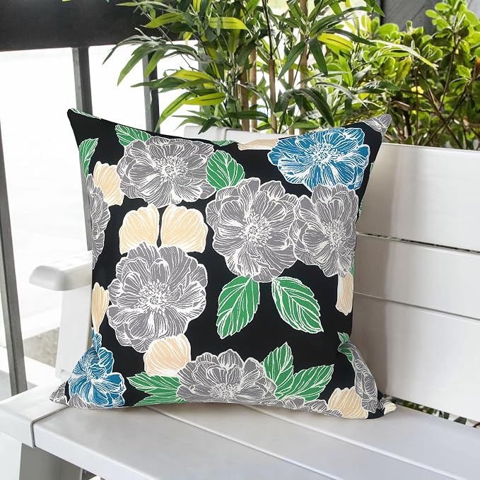 LVTXIII Outdoor Pillow Covers 20x20 Inch, 2 Pack Large Square Throw Pillow Cases, Fade-Resistant Cushion Covers for Patio Furniture Sofa, Garden Porch, Sketch Peony