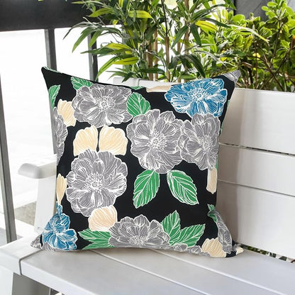 LVTXIII Outdoor Pillow Covers 20x20 Inch, 2 Pack Large Square Throw Pillow Cases, Fade-Resistant Cushion Covers for Patio Furniture Sofa, Garden Porch, Sketch Peony
