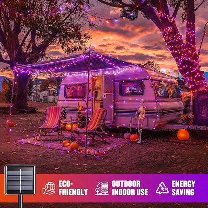 JMEXSUSS 2 Pack Solar Halloween Lights Orange and Purple, Total 200LED 66FT | Halloween Lights Outdoor Waterproof, 8 Modes Solar String Lights for Outside Patio Christmas Tree Yard Halloween Decor