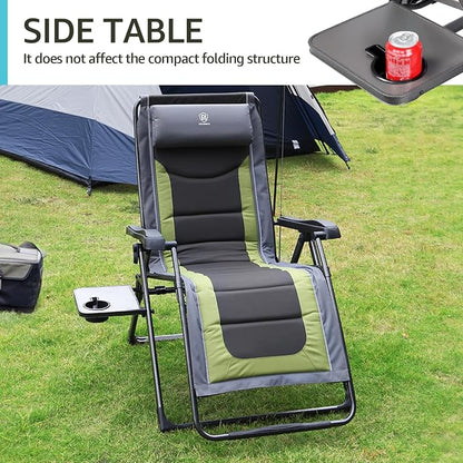 EVER ADVANCED Oversize XL Zero Gravity Recliner Padded Patio Lounger Chair with Adjustable Headrest Support 350lbs (Olive Green)
