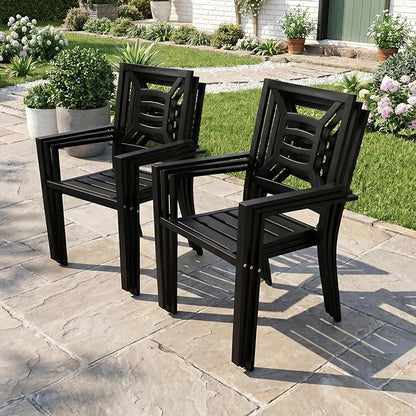 Patio Dining Chairs Set of 6, Stackable Metal Patio Chairs with High Back for Deck Bistro Porch Lawn, Black Wrought Iron Outdoor Dining Chairs