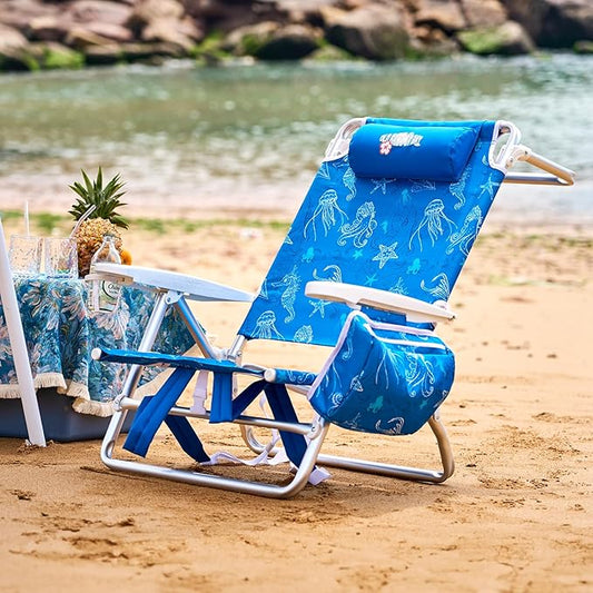 Old Bahama Bay Backpack Beach Chair, Aluminum Lightweight Reclining 5-Position Lounge Chair for Adults Heavy Duty Support 400 LBS Portable Folding with Cooler Bag Camping Chair for Sand Outdoor