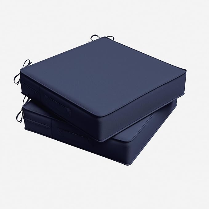 Outdoor Chair Cushion 19 x 19 x 4 Inches Patio Furniture Outdoor Waterproof Seat Cushion, Patio Chair Cushion with Handles and Ties, Square Dining Chair Cushion Set of 2, Navy Blue