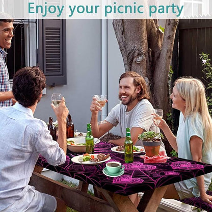 Picnic Table Cover with Bench Covers, Camping Essentials, Spider Web Outdoor Camping Table Cover Waterproof Camping Tablecloth with Elastic Edges Fitted Rectangle Tables and Seats, 3PCS, 30x60 Inch