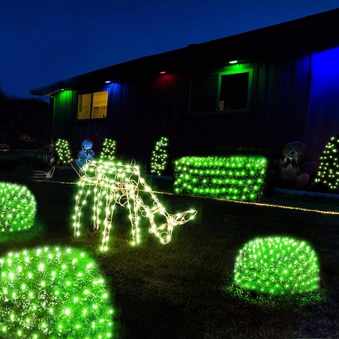 WBao Christmas Net Lights, 360LED 11.5ft x 6.9ft Christmas Lights with 8 Modes, Timer, End to End Connectable, Waterproof Design for Lawn, Bushes, Trees Outdoor Xmas Decorations, Green