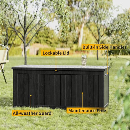 280 Gallon Resin Large Deck Box, Waterproof Outdoor Storage box for Patio Cushions, Garden Tools, Lockable (Black)