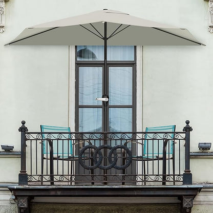 Half Umbrella Outdoor Patio Shade - 9 ft Patio Umbrella with Easy Crank - Small Canopy for Balcony, Table, or Deck by Pure Garden (Champagne)