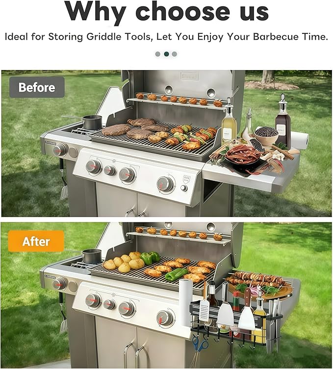 Griddle Caddy for Blackstone 17"/22"/28"/36"/, Blackstone Caddy with Squeeze Bottle, Upgraded 6-in-1 Grill Storage Organizer with Cup & Paper Towel Holder, Outdoor BBQ Grill Accessories