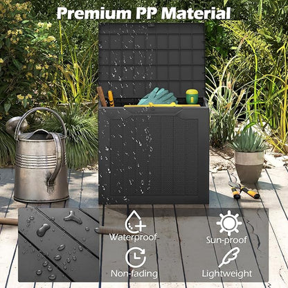 Giantex 25 Gallon Outdoor Storage Box, Patio Deck Box with Lockable Lid, Wicker-woven Texture, Waterproof Storage Bench for Pool Accessories, Garden Tools, Package Delivery, Patio Furniture (Black)