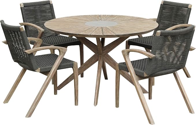 Armen Living Sachi and Nabila Outdoor 5 Piece Light Eucalyptus and Concrete Dining Set