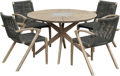 Armen Living Sachi and Nabila Outdoor 5 Piece Light Eucalyptus and Concrete Dining Set
