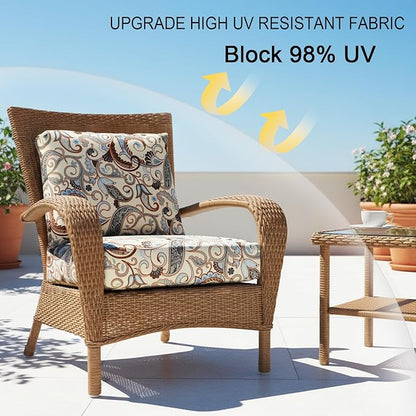 NettyPro Outdoor Patio Chair Seat Cushion Covers Replacement, Water Resistant UV Protection Cushion Slip Covers with Zipper and Tie, 25 x 25 x 5 Inch, Vintage