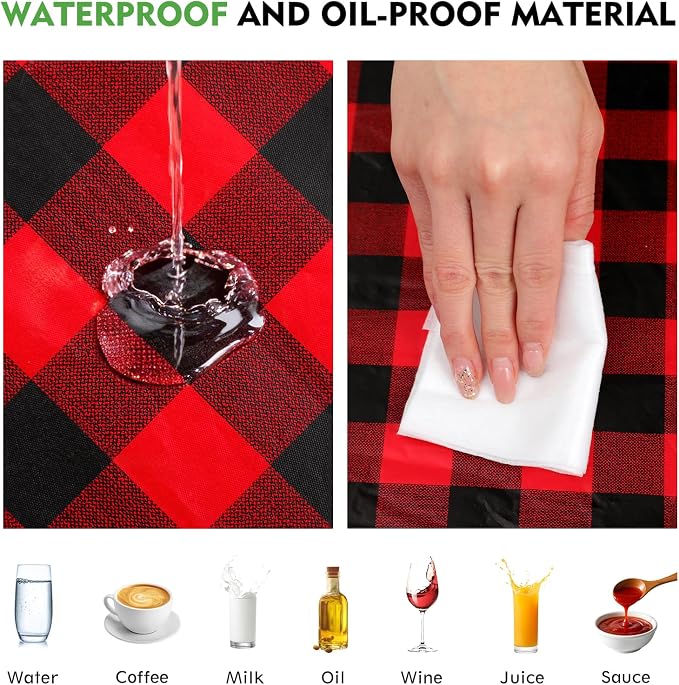 Picnic Table Cover with Bench Covers, Waterproof Tablecloth Set, Red Grid | Fitted 6ft Tables, for Outdoor Camping, RV, Includes 1 Table Cover(30"x72"), 2 Bench Covers(72"x12"), Drawstring Storage Bag