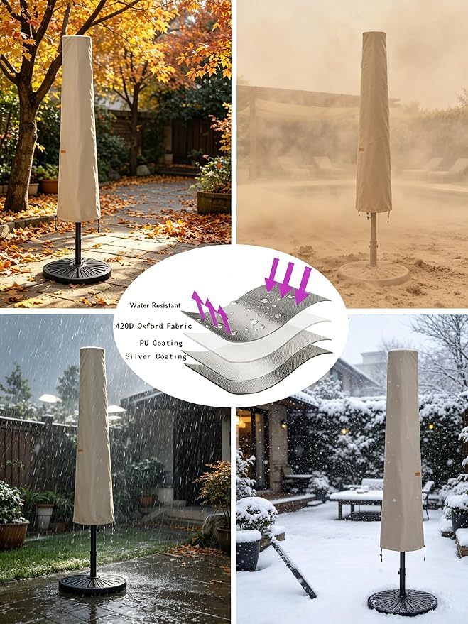 Patio Umbrella Covers for 10ft to 11ft Patio Umbrellas, Waterproof and Durable Market Parasol Ourdoor Umbrella Covers with Zipper and Rod