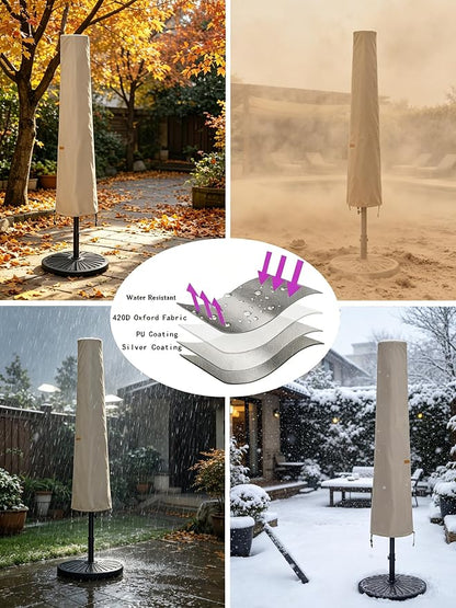 Patio Umbrella Covers for 10ft to 11ft Patio Umbrellas, Waterproof and Durable Market Parasol Ourdoor Umbrella Covers with Zipper and Rod