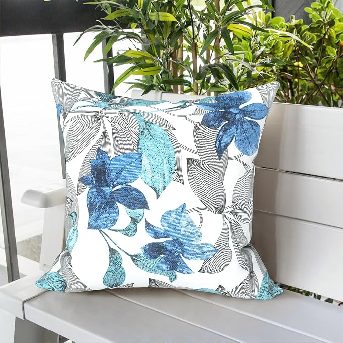 LVTXIII Outdoor Pillow Covers 20x20 Inch, 2 Pack Large Square Throw Pillow Cases, Fade-Resistant Cushion Covers for Patio Furniture Sofa, Garden Porch, Clemens Noir Blue