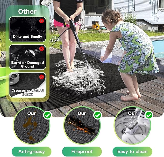 TAOMAND Large 90 x 52 inches Under Grill Mats for Outdoor Grill | Double-Sided Fireproof | Waterproof | Oil-Proof | Easy to Clean | Indoor Fireplace/Fire Pit Mat | Quality BBQ Mat for Deck Patio