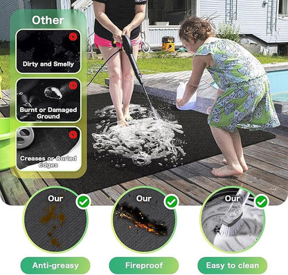 TAOMAND Large 90 x 52 inches Under Grill Mats for Outdoor Grill | Double-Sided Fireproof | Waterproof | Oil-Proof | Easy to Clean | Indoor Fireplace/Fire Pit Mat | Quality BBQ Mat for Deck Patio